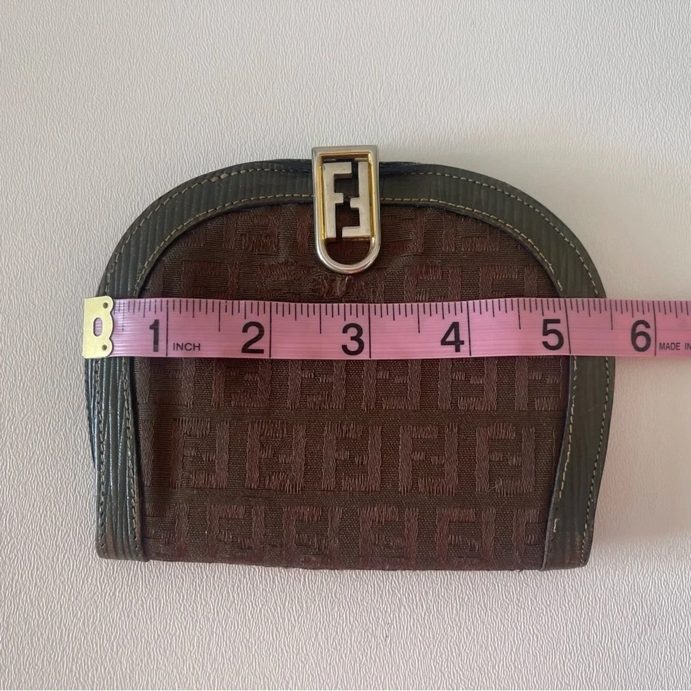 Fendi Wallet Zucca Demi-Lune Bi-Fold Coin Purse Vintage Luxury Brown Green